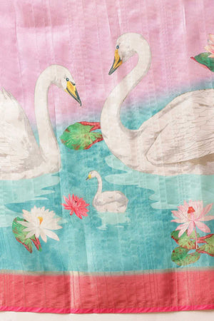 Pink Abstract Printed Silk Ready to Wear Saree