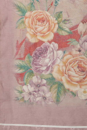 Beige Floral Printed Cotton Blend Ready to Wear Saree