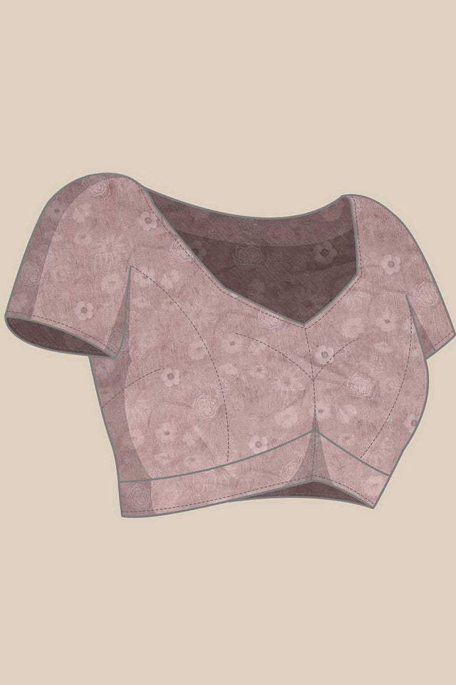 Beige Floral Printed Cotton Blend Ready to Wear Saree