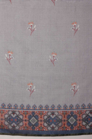 Grey Floral Printed Cotton Blend Ready to Wear Saree
