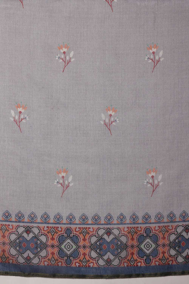 Grey Floral Printed Cotton Blend Ready to Wear Saree