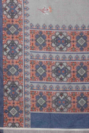 Grey Floral Printed Cotton Blend Ready to Wear Saree