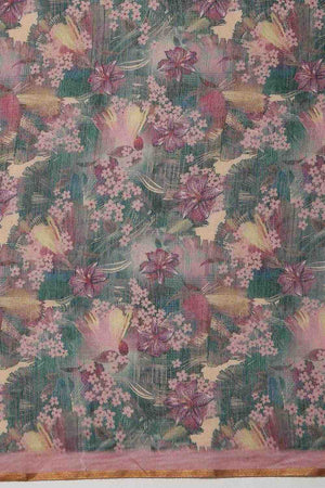 Multi Color Floral Printed Cotton Blend Ready to Wear Saree