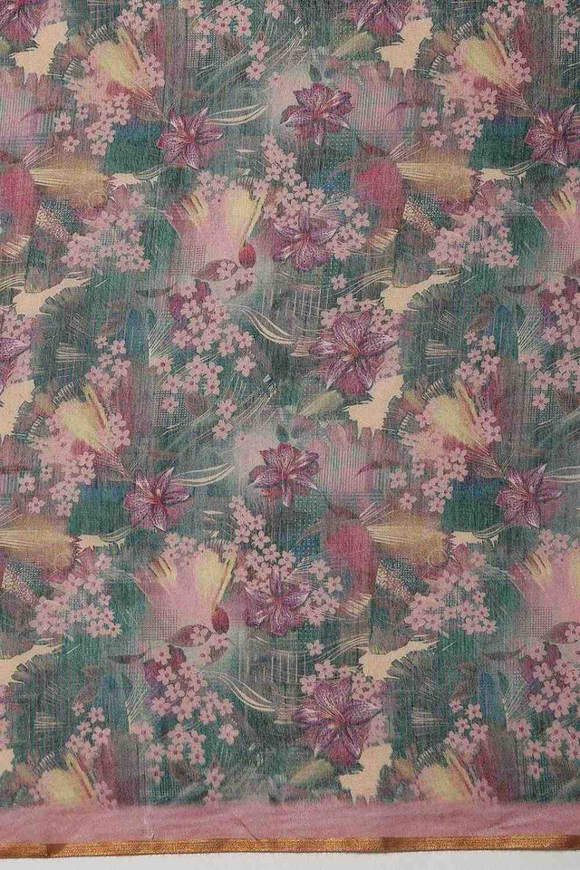 Multi Color Floral Printed Cotton Blend Ready to Wear Saree