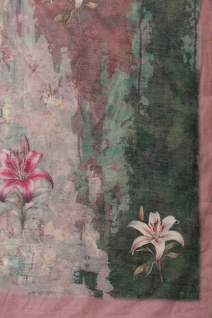 Multi Color Floral Printed Cotton Blend Ready to Wear Saree