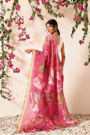 Pink Abstract Printed Cotton Blend Ready to Wear Saree