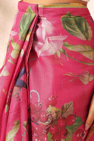 Pink Abstract Printed Cotton Blend Ready to Wear Saree