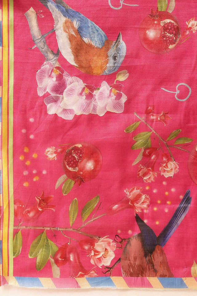 Pink Abstract Printed Cotton Blend Ready to Wear Saree