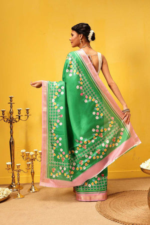 Green Abstract Printed Art Silk Ready to Wear Saree