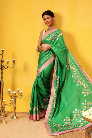 Green Abstract Printed Art Silk Ready to Wear Saree