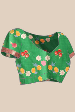 Green Abstract Printed Art Silk Ready to Wear Saree