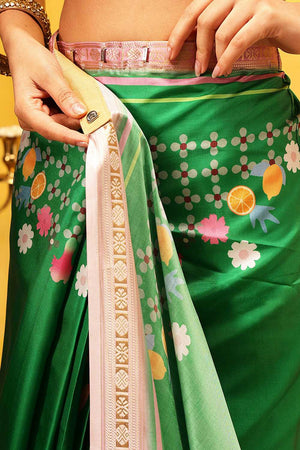 Green Abstract Printed Art Silk Ready to Wear Saree