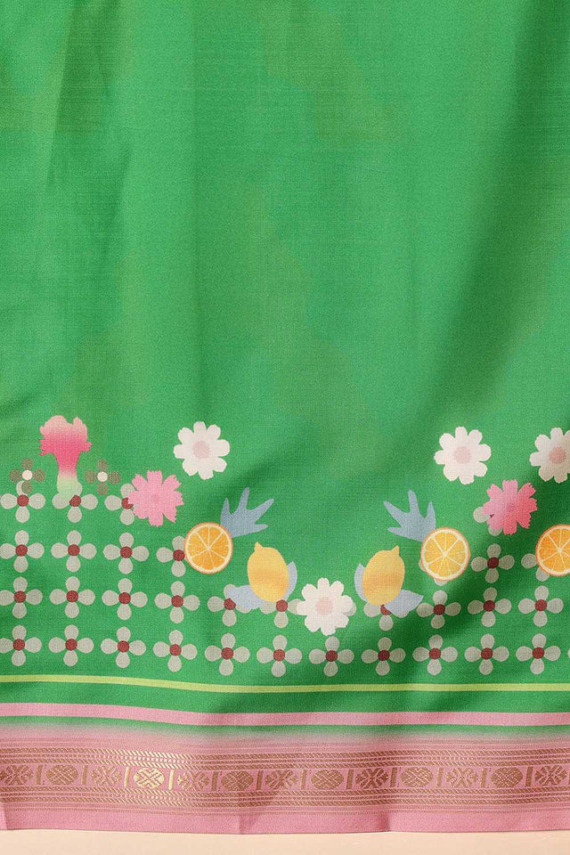 Green Abstract Printed Art Silk Ready to Wear Saree