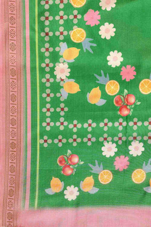 Green Abstract Printed Art Silk Ready to Wear Saree