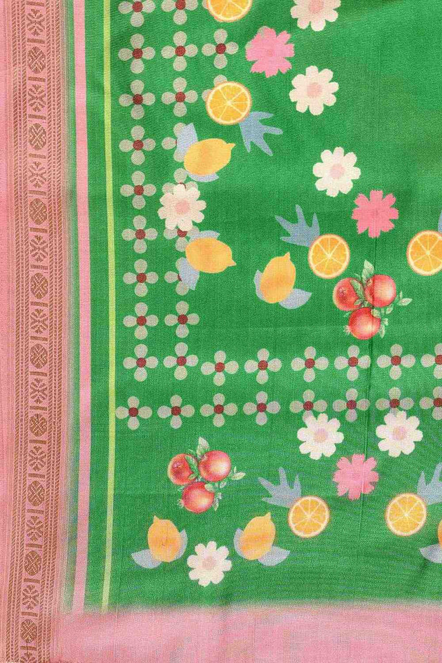 Green Abstract Printed Art Silk Ready to Wear Saree