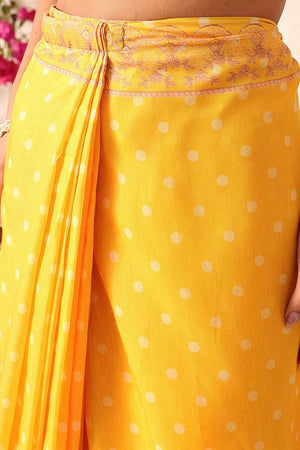 Mustard Polka Dots Printed Mul Cotton Ready to Wear Saree