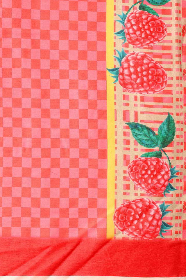 Pink Abstract Printed Mul Cotton Ready to Wear Saree