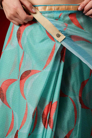 Turquoise Printed Cotton Ready to Wear Saree