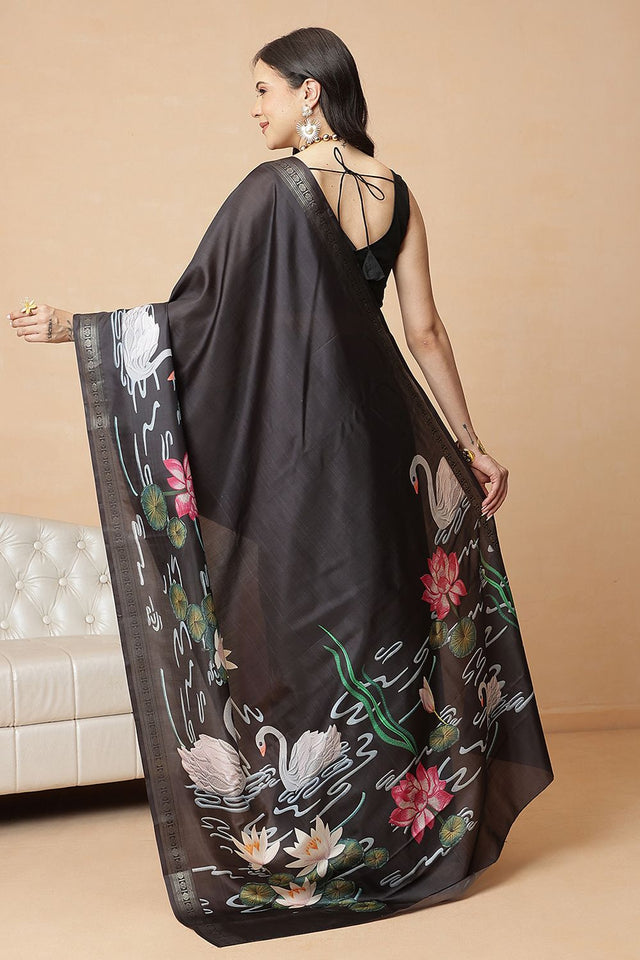 Black Floral Printed Art Silk Saree (SZR-DGKASHVI-BL-2994)