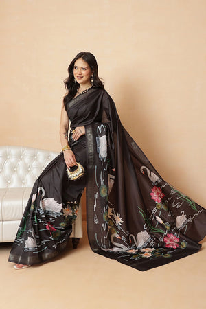 Black Floral Printed Art Silk Saree (SZR-DGKASHVI-BL-2994)
