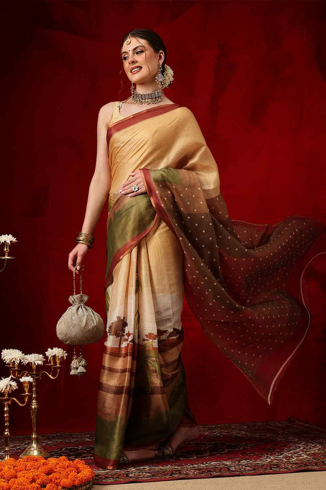 Multi Color Printed Cotton Blend Ready to Wear Saree