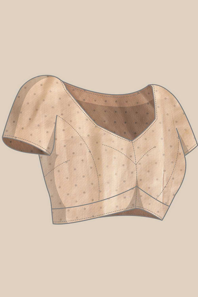 Beige Polka Dots Printed Cotton Blend Ready to Wear Saree