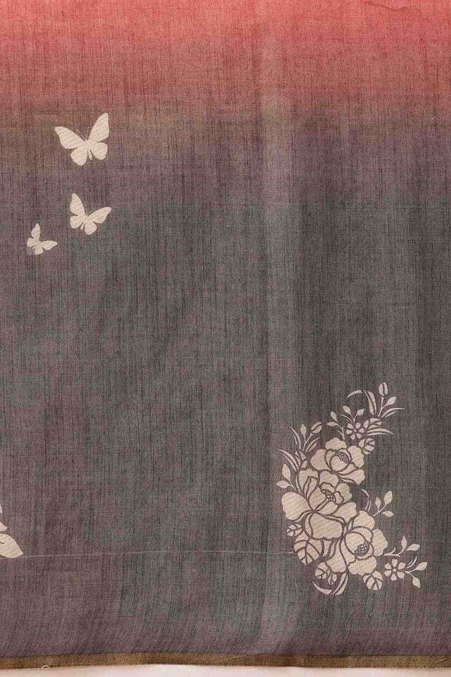 Black Floral Printed Cotton Blend Ready to Wear Saree