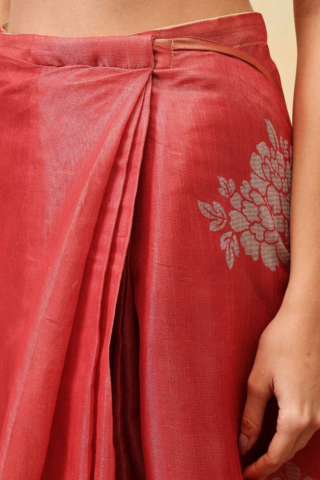 Black Floral Printed Cotton Blend Ready to Wear Saree