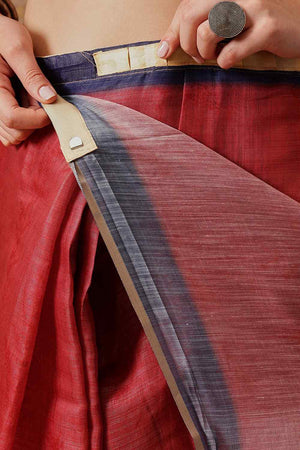 Red Printed Cotton Blend Ready to Wear Saree