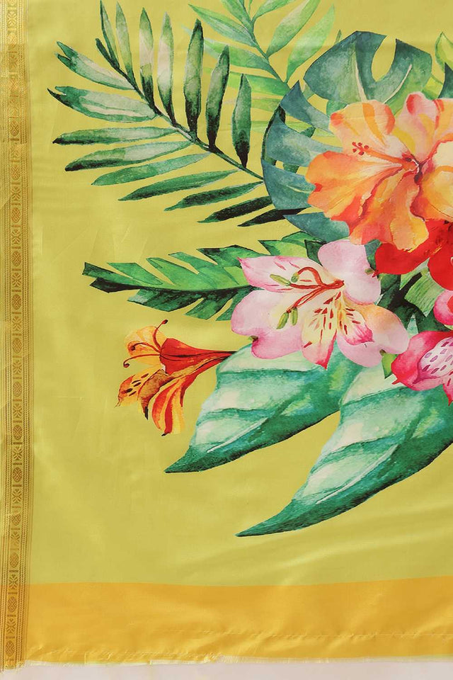 White Floral Printed Art Silk Ready to Wear Saree