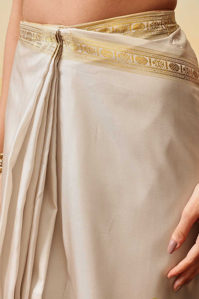 White Floral Printed Art Silk Ready to Wear Saree