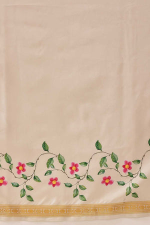 White Floral Printed Art Silk Ready to Wear Saree