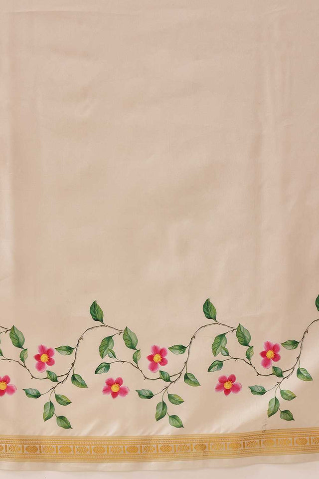 White Floral Printed Art Silk Ready to Wear Saree