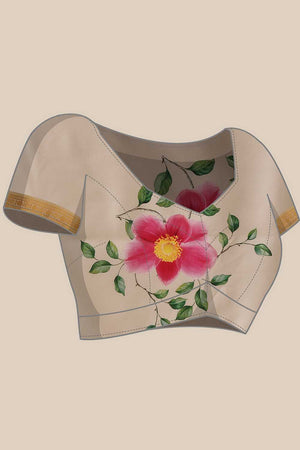 White Floral Printed Art Silk Ready to Wear Saree