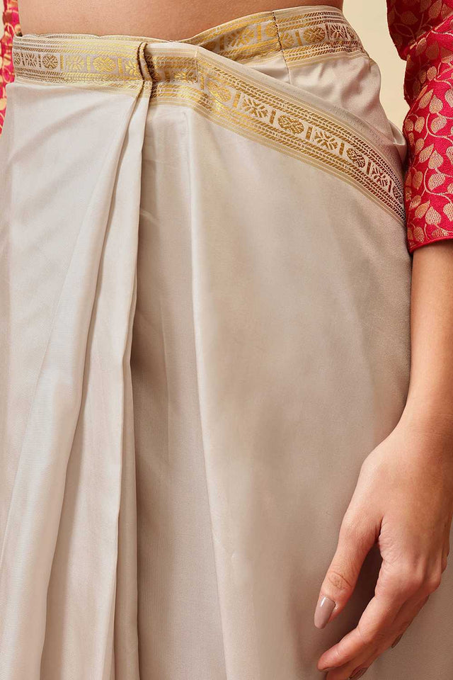 White Floral Printed Art Silk Ready to Wear Saree