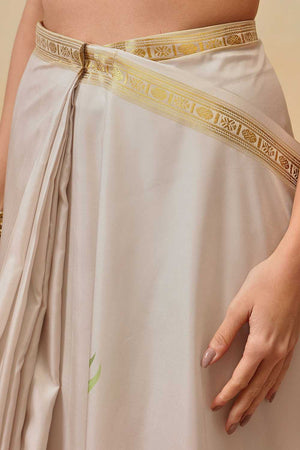 White Floral Printed Art Silk Ready to Wear Saree