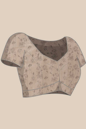 Beige Floral Printed Cotton Blend Ready to Wear Saree