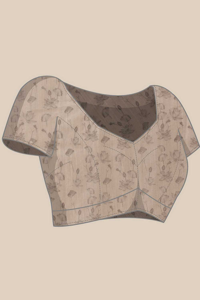 Beige Floral Printed Cotton Blend Ready to Wear Saree