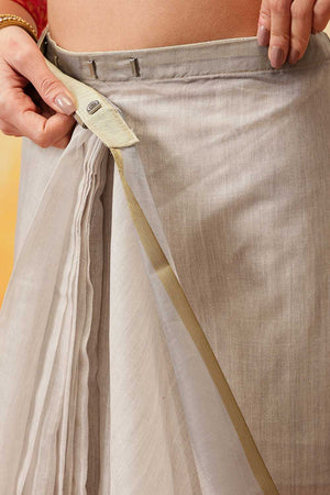 Beige Floral Printed Cotton Blend Ready to Wear Saree