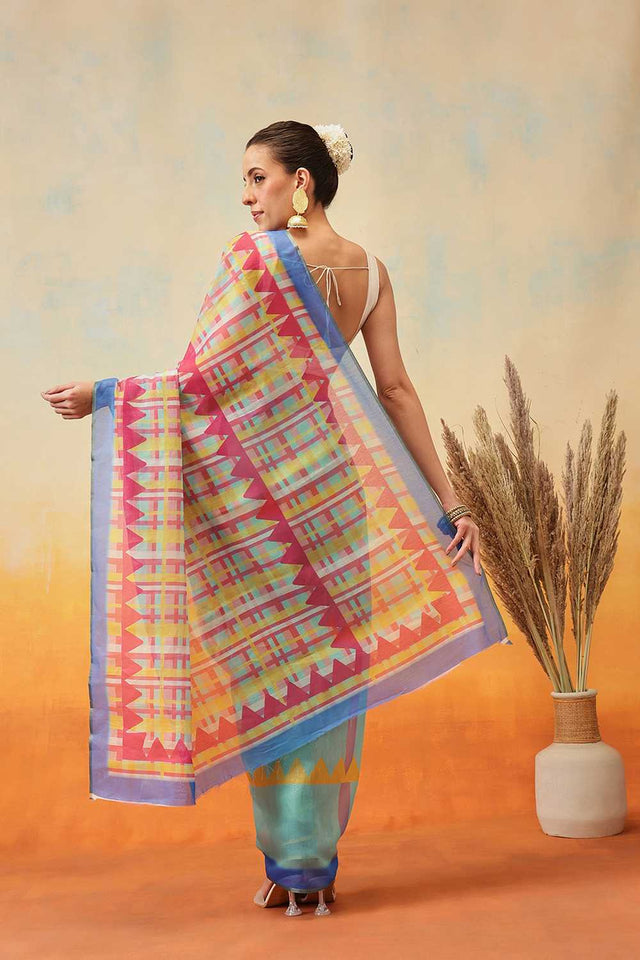 Multi Color Abstract Printed Cotton Blend Ready to Wear Saree
