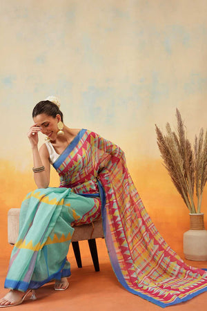 Multi Color Abstract Printed Cotton Blend Ready to Wear Saree