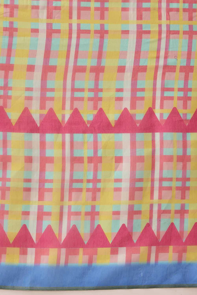 Multi Color Abstract Printed Cotton Blend Ready to Wear Saree