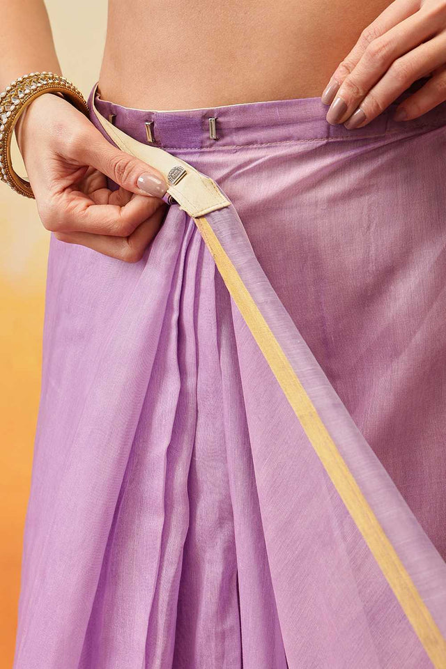 Violet Floral Printed Cotton Blend Ready to Wear Saree