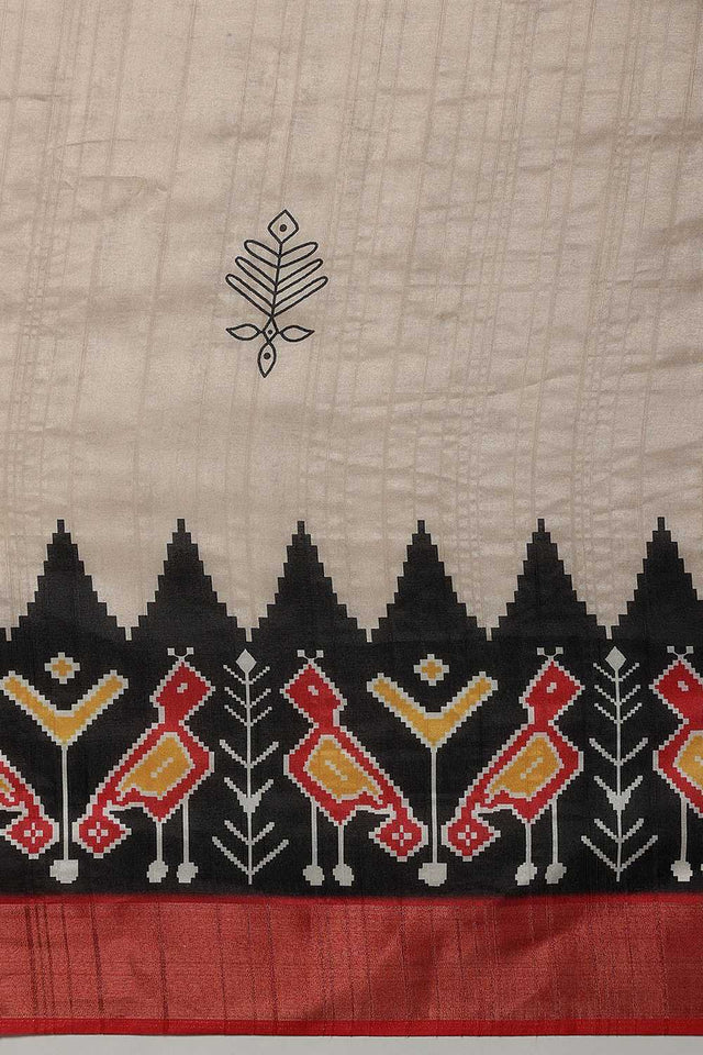 Beige Floral Printed Art Silk Ready to Wear Saree