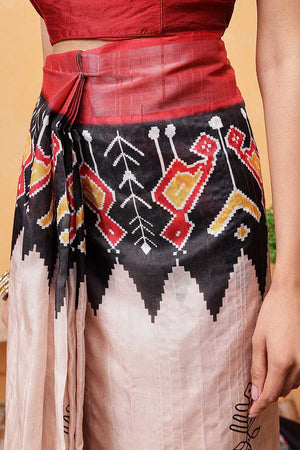 Beige Floral Printed Art Silk Ready to Wear Saree