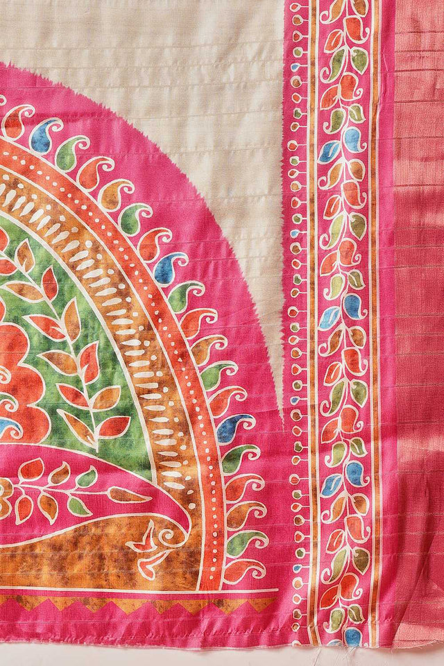 Pink Floral Printed Silk Ready to Wear Saree