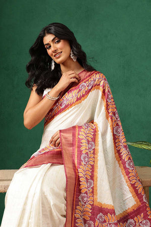 Red Floral Printed Silk Ready to Wear Saree