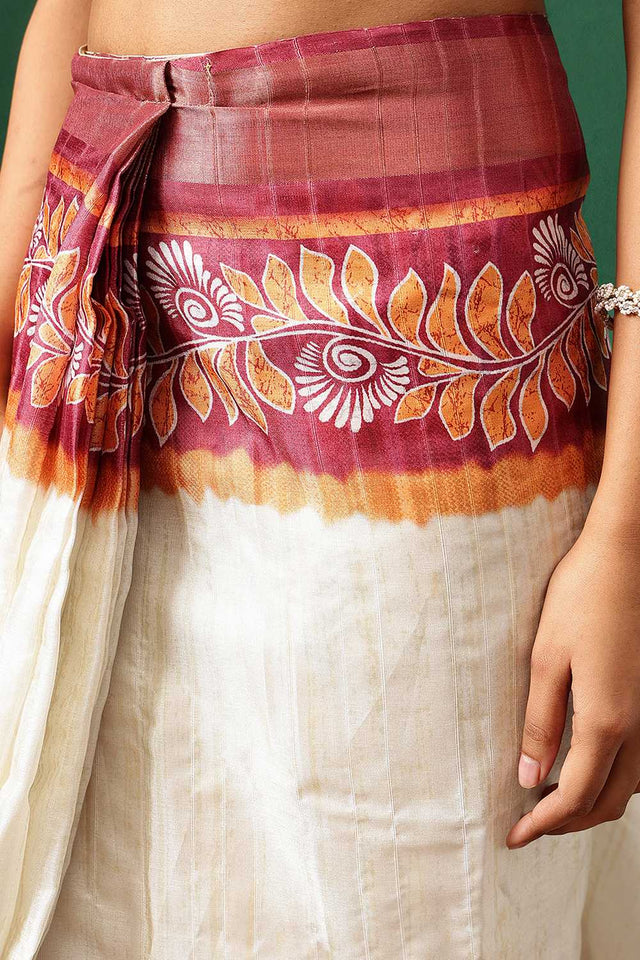 Red Floral Printed Silk Ready to Wear Saree