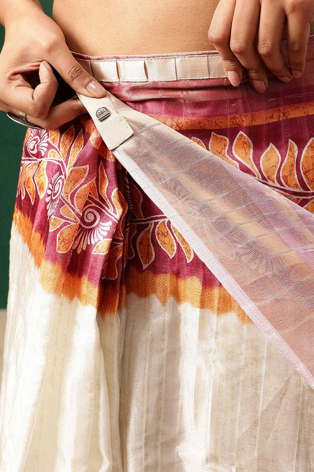 Red Floral Printed Silk Ready to Wear Saree