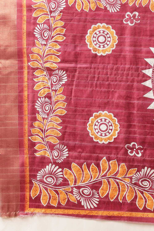 Red Floral Printed Silk Ready to Wear Saree